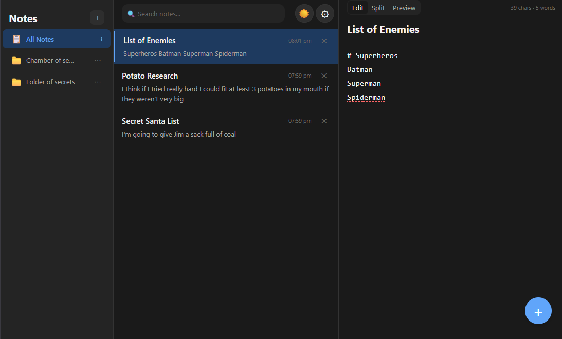 SpudSuite app screenshot showing the editor with folders, notes, todos, and kanban boards
